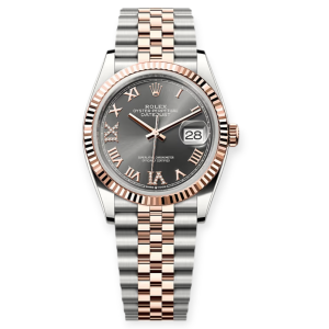 Pre-owned Rolex DateJust Steel & Rose Gold Slate Diamond Set Dial 36mm 126231-0023