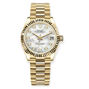 Pre-owned Rolex DateJust Full Yellow Gold Mother Of Pearl President Bracelet 278278-0010