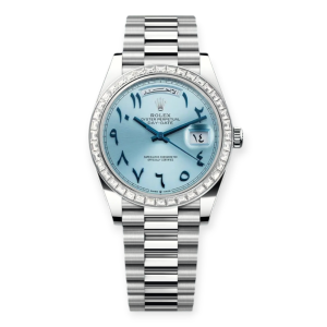 Pre-owned Rolex Day-Date 40mm Ice Blue Arabic Dial Baguette Platinum 228396TBR