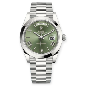 Pre-owned Rolex Day-Date 40mm Platinum Green Roman Index Dial 228206