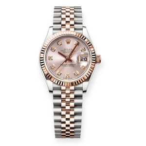 Pre-owned Rolex Lady DateJust  Stainless Steel & Rose Gold 26mm Pink Diamond-Set Dial 179171-0018
