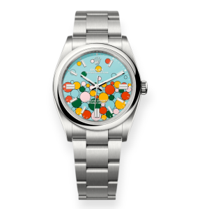 Pre-owned Rolex Oyster Perpetual 36mm Steel "Celebration Dial" Turquoise Blue 126000-0009