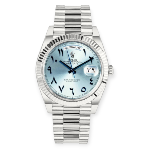 Pre-Owned Rolex Day-Date Platinum 36mm Ice Blue Arabic Dial 128236