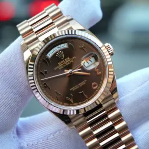 Pre-Owned Rolex Day-Date 36mm Rose Gold Chocolate Arabic Dial Dial 128235