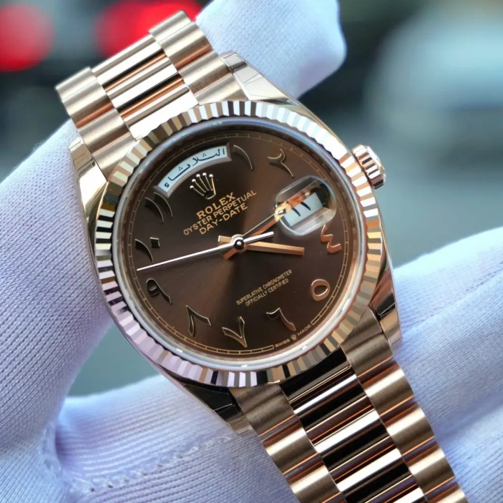 Pre-Owned Rolex Day-Date 36mm Rose Gold Chocolate Arabic Dial 128235