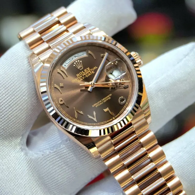 Pre-Owned Rolex Day-Date 36mm Rose Gold Chocolate Arabic Dial Dial 128235