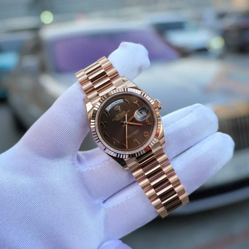 Pre-Owned Rolex Day-Date 36mm Rose Gold Chocolate Arabic Dial Dial 128235