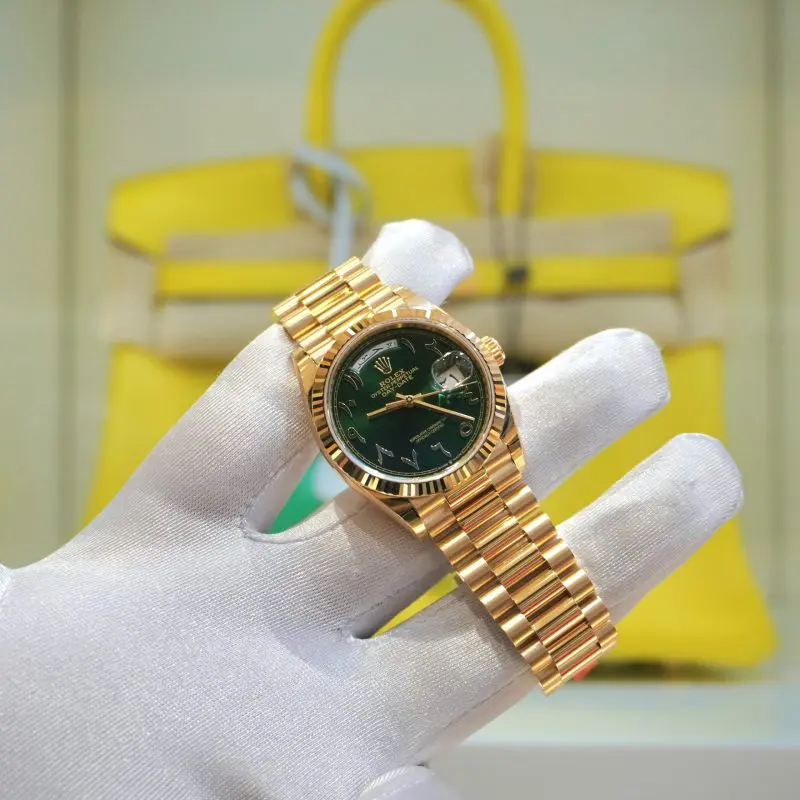 Pre-Owned Rolex Day-Date Yellow Gold 36mm Green Arabic Dial President 128238