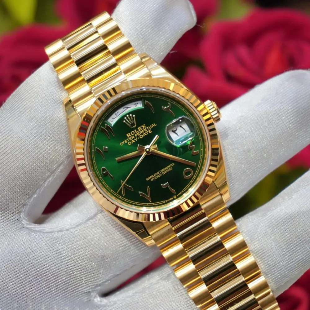 Pre-Owned Rolex Day-Date Yellow Gold 36mm Green Arabic Dial President 128238