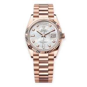 Pre-Owned Rolex Day-Date 36mm Rose Gold MOP Diamond-Set Dial 128235-0029