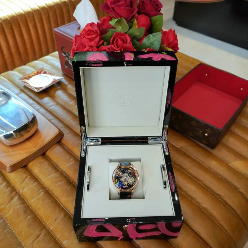 Pre-Owned Jacob & Co. Astronomia 'Alec Monopoly' Double Tourbillon, Engraved, Lacquered, Miniature Painting  AT102.40.AG.AA.ABALA