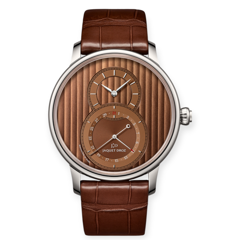 Pre-Owned Jaquet Droz Grande Seconde Steel 43mm Quantime Quants de Geneve Brown Dial J007030246