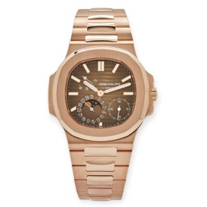 Pre-Owned Patek Philippe Nautilus 40mm Rose Gold Brown Dial Moon Phases 5712/1R-001
