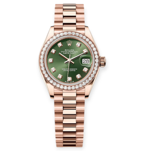 Pre-Owned Rolex DateJust 28mm Olive Green Diamond Set Dial President Bracelet 279135RBR-0014