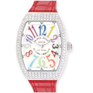 Pre-Owned Frank Muller Lady Vanguard Diamond-Set Color Dreams Steel 32mm Red Strap V 32 QZ D COL DRM