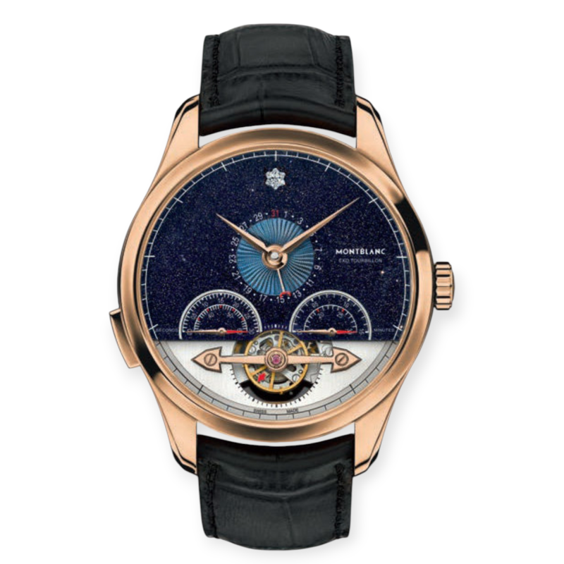 Pre-Owned MontBlanc Heritage Chronometrie ExoTourbillon Minute Chronograph Vasco Da Gama Rose Gold Black Aventurine Dial 115128