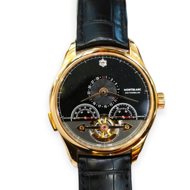 Pre-Owned MontBlanc Heritage Chronometrie ExoTourbillon Minute Chronograph Vasco Da Gama Rose Gold Black Aventurine Dial 115128