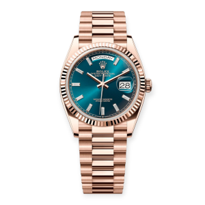 Pre-Owned Rolex Day-Date 36mm Rose Gold Blue-Green Diamond-Set Dial 128235-0085