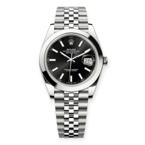 Pre-Owned Rolex DateJust 41mm Bright Black Dial Smooth Bezel Jubilee 126300-0012