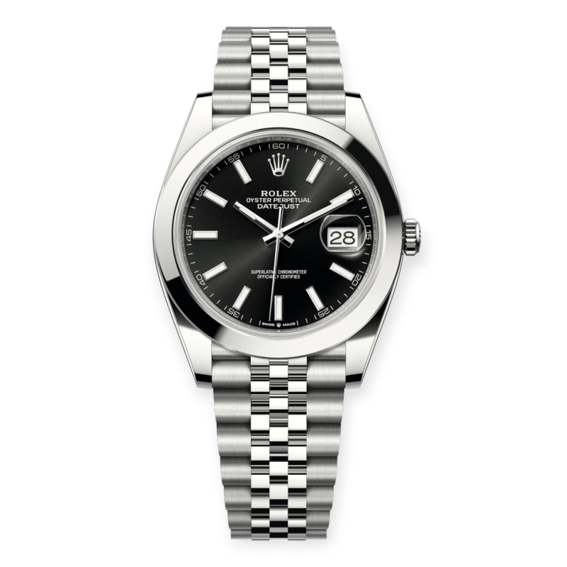 Pre-Owned Rolex DateJust 41mm Bright Black Dial Smooth Bezel Jubilee 126300-0012