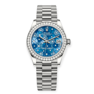 Pre-Owned Rolex DateJust 31mm White Gold Azzurro Blue Floral Motif Diamond-Set Dial President Bracelet 278289RBR-0025