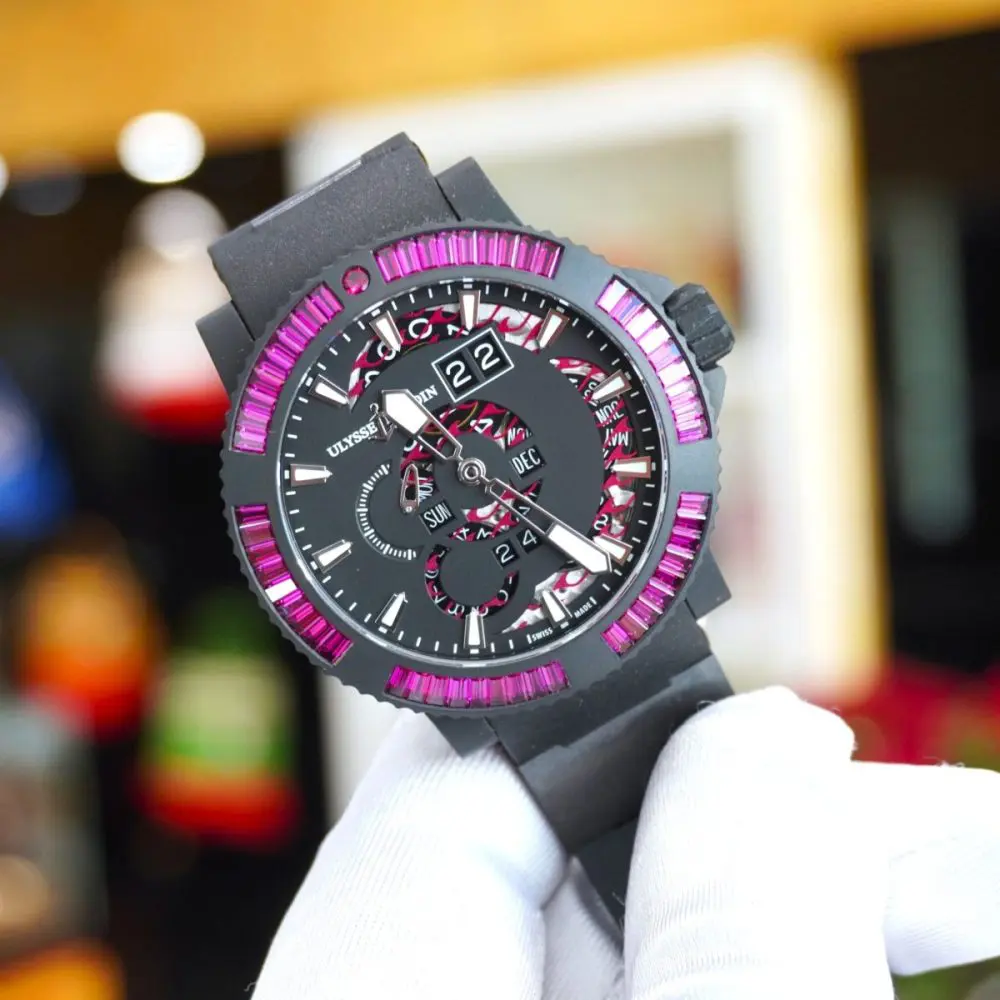 Pre-Owned Ulysse Nardin Marine Perpetual L.E 45.8mm Skeleton Dial PVD Mens Watch 333-92B6-3C926