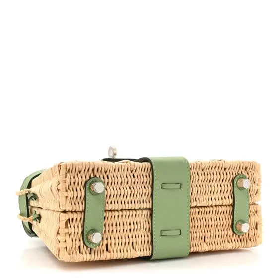 Pre-Owned Hermes Mini Kelly Wicker Swift Picnic Natural Vert Criquet PHW - Image 3