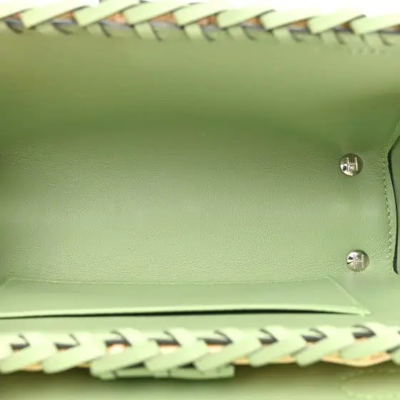 Pre-Owned Hermes Mini Kelly Wicker Swift Picnic Natural Vert Criquet PHW - Image 4