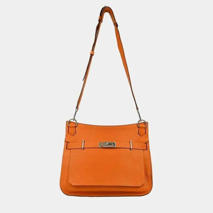 Pre-Ownes Hermes Orange Taurillon Clemence Leather Jypsiere 34 Bag PHW - Image 3