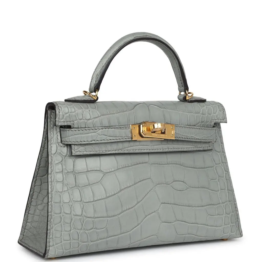 Pre-Owned Hermes mini Kelly 20 Sellier Gris Ciment Matte Alligator GHW - Image 2