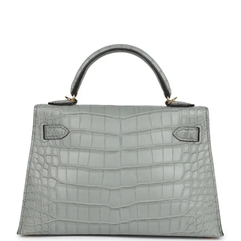 Pre-Owned Hermes mini Kelly 20 Sellier Gris Ciment Matte Alligator GHW