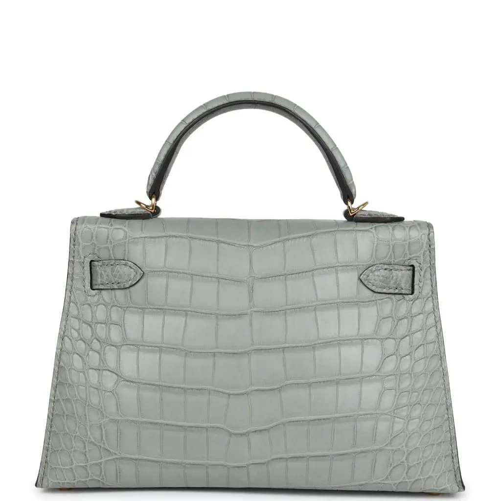 Pre-Owned Hermes mini Kelly 20 Sellier Gris Ciment Matte Alligator GHW - Image 3