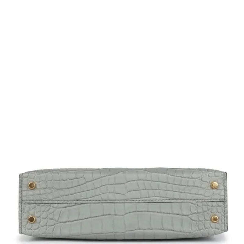 Pre-Owned Hermes mini Kelly 20 Sellier Gris Ciment Matte Alligator GHW