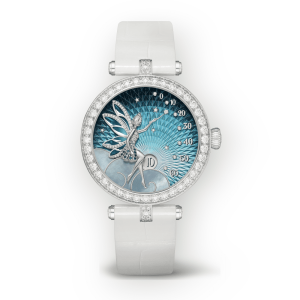 Pre-Owned Van Cleef & Arpels Poetic Complications Collection Lady Féerie Watch 33mm rhodium plated 18K white gold case Round diamonds Leather Strap VCARO8ZD00