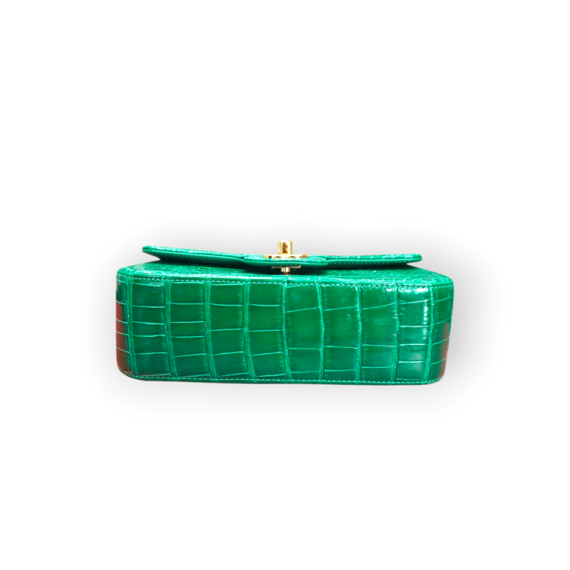 Pre-Owned Chanel Green Aligator Small Classic Double Flap Bag