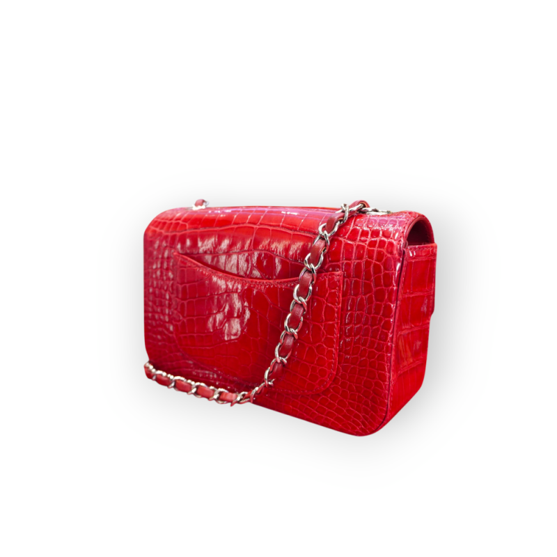 Pre- Owned Chanel Red Alligator Small Classique Double Flap Bag