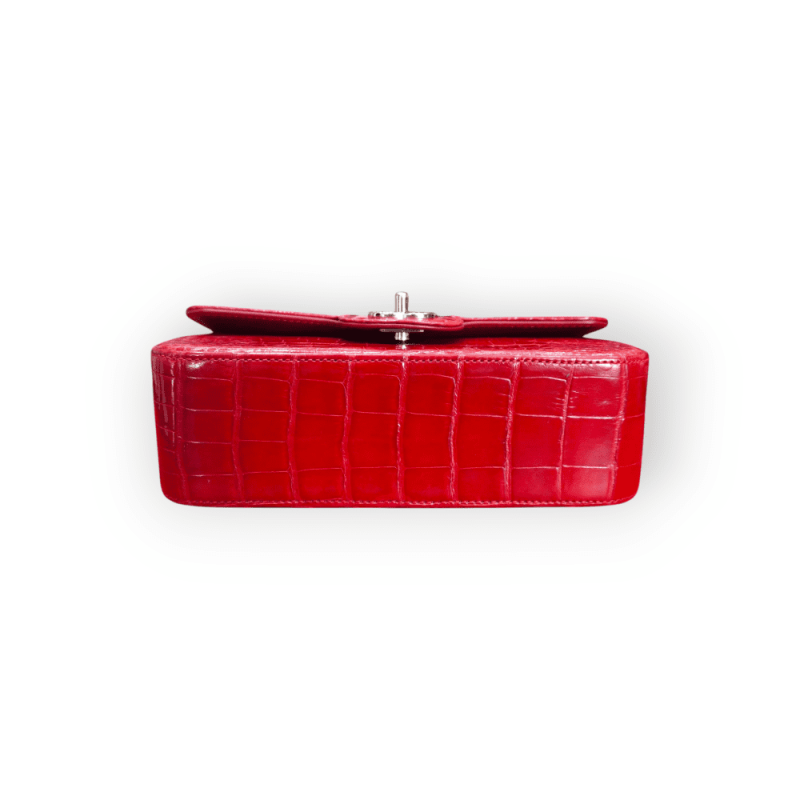 Pre- Owned Chanel Red Alligator Small Classique Double Flap Bag