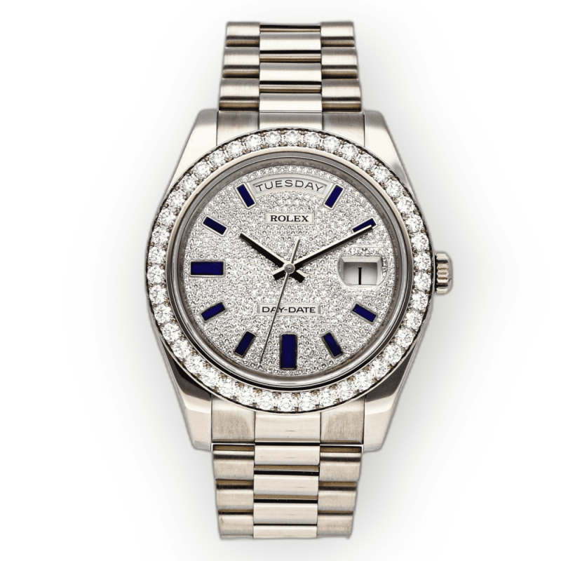 Pre-Owned Rolex Day-Date II Diamond Set Dial & Bezel White Gold 41mm 218349
