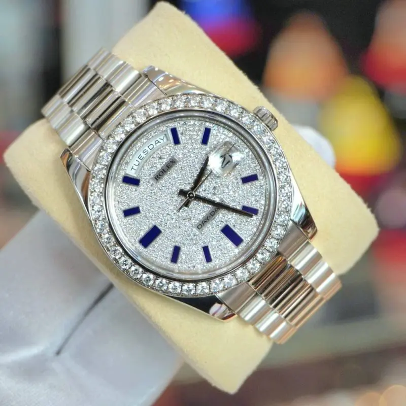 Pre-Owned Rolex Day-Date II Diamond Set Dial & Bezel White Gold 41mm 218349