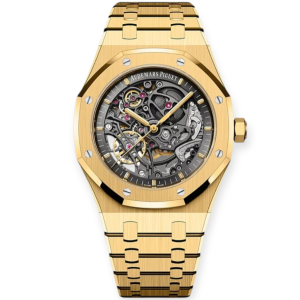 Pre-owned Audemars Piguet Royal Oak Openworked 41mm Yellow Gold Black Toned Dial 15407BA.OO.1220BA.01
