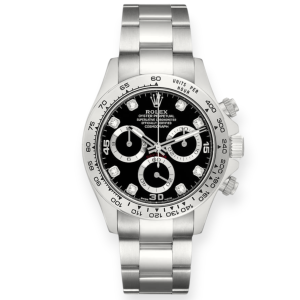 Pre-Owned Rolex Cosmograph Daytona 40mm White Gold Black Diamond Dial 116509
