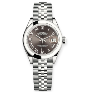 Pre-Owned Rolex DateJust 28mm Stainless Steel Dark Grey Dial Smooth Bezel Jubilee 279160-0011
