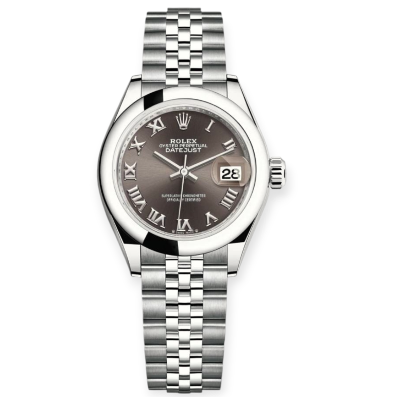 Pre-Owned Rolex DateJust 28mm Stainless Steel Dark Grey Dial Smooth Bezel Jubilee 279160-0011
