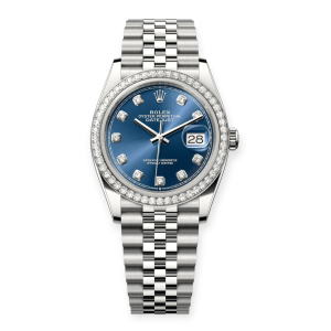 Pre-Owned Rolex DateJust 36mm Stainless Steel Bright Blue Diamond Set Dial & Bezel Jubilee 126284RBR