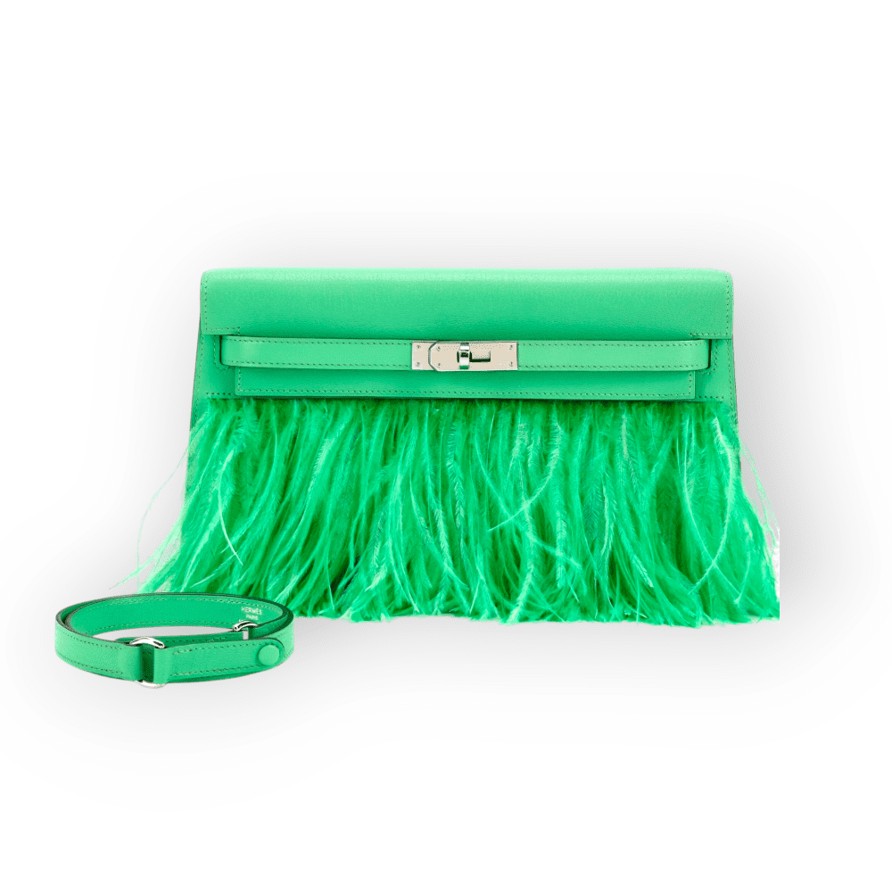 Pre-Owened Hermes Kelly Elan Vert Comics Chèvre Chamkila and Feathers PHW