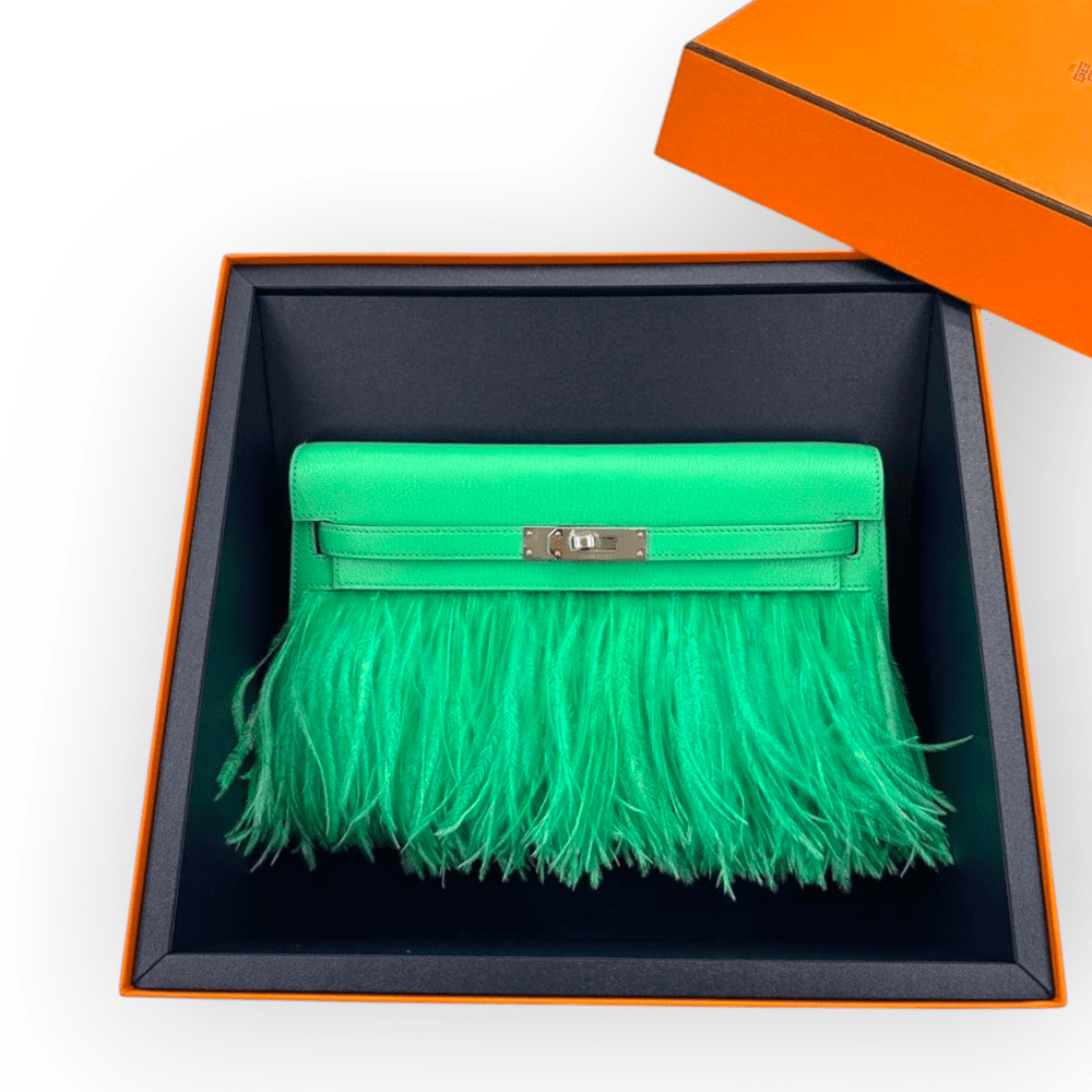 Pre-Owened Hermes Kelly Elan Vert Comics Chèvre Chamkila and Feathers PHW - Image 5
