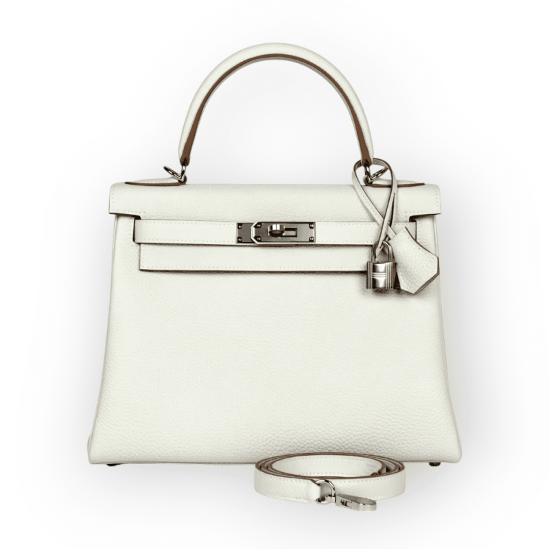 Pre-Owned Hermes Kelly 28 Retourne Gris Pale Togo PHW