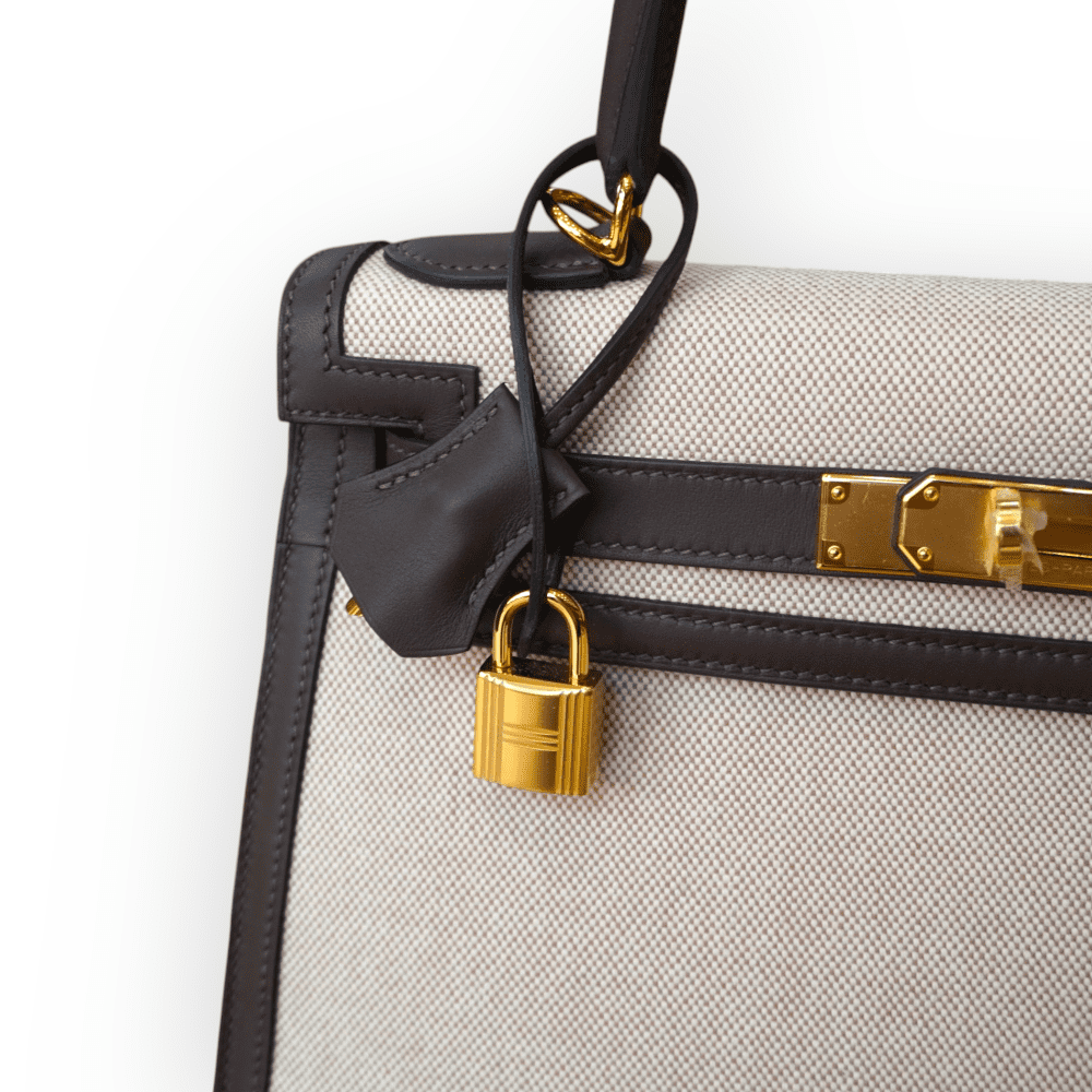 Pre-Owned Hermes Kelly 28 Sellier Toile Swift GHW - Image 3