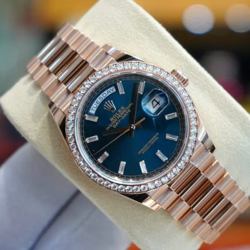 Pre-Owned Rolex Daydate 36mm Rose Gold Blue-Green Dial President 128345RBR-0083