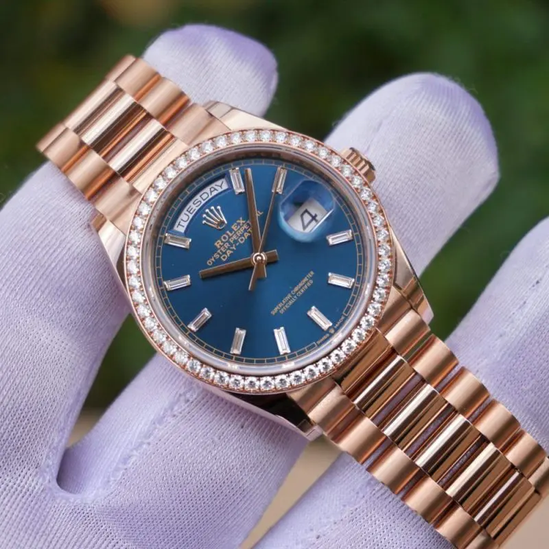 Pre-Owned Rolex Daydate 36mm Rose Gold Blue-Green Dial President 128345RBR-0083